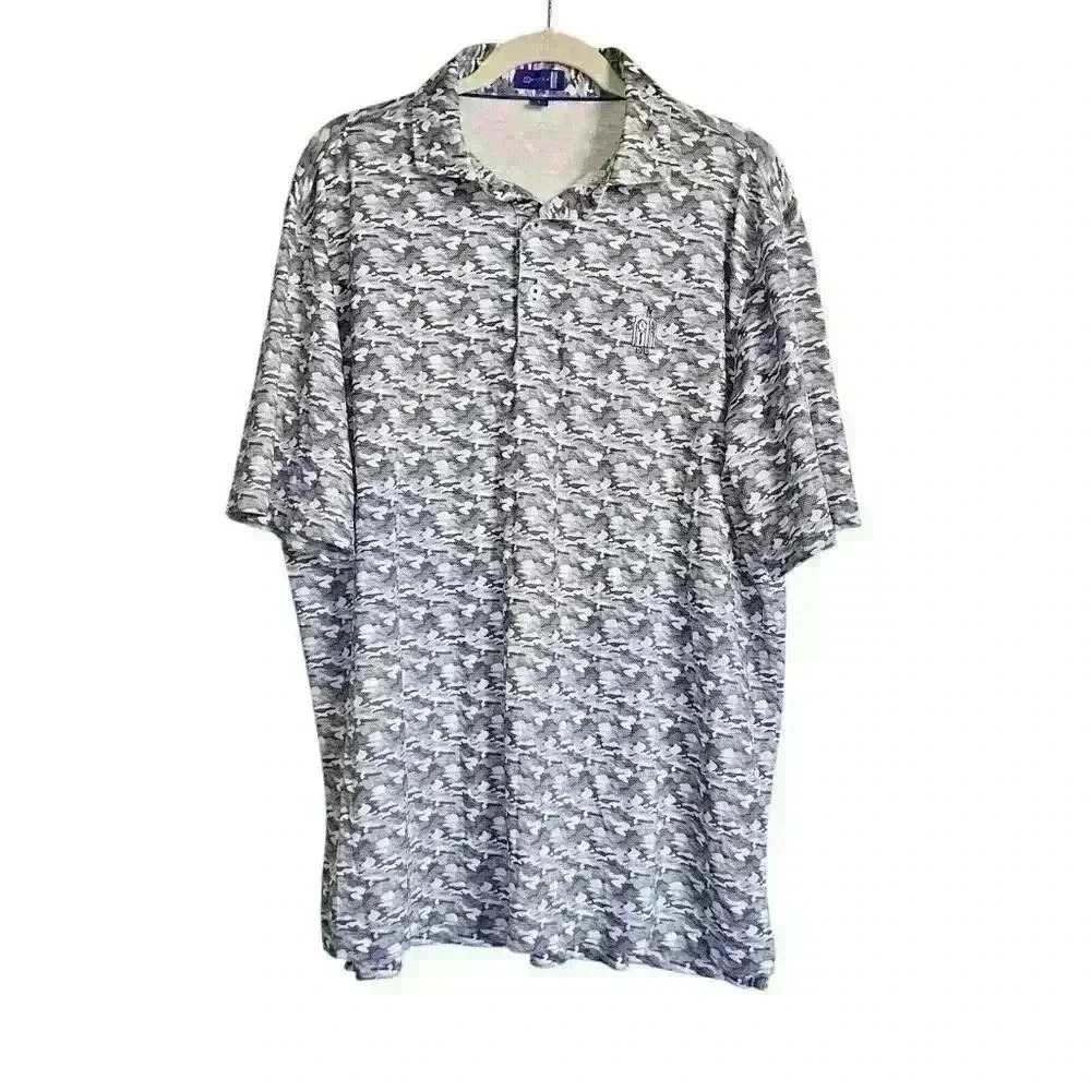 Stitch Sz L‎ Polo Shirt Blue Camo Logo Golf Preppy Cruise Holiday Vacation